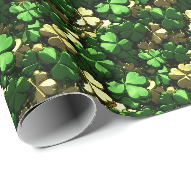 Papier Cadeau Shamrocks d'or (Coin rond)