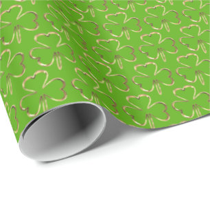 Papier Cadeau Shamrocks trois feuilles Cloches Motif Vert