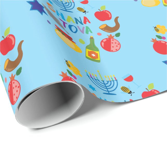 Papier Cadeau Shana Tova 2.1 cercles - bébé bleu (Coin rond)