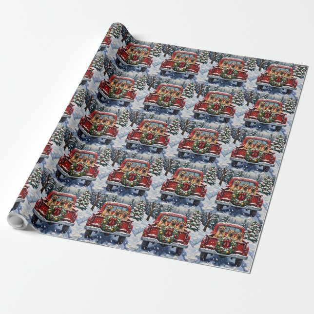 Papier Cadeau Shar Pei Christmas Red Truck Holiday (Déroulé)