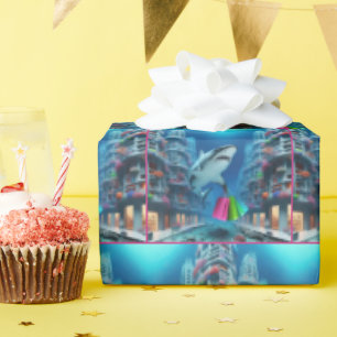 Papier Cadeau Shark Shopping Dans Le Centre-Ville Sous-Marin