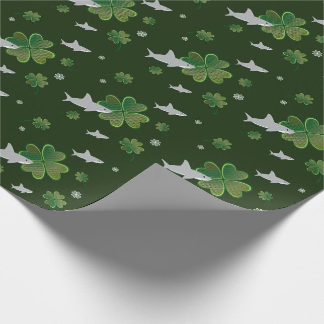 Papier Cadeau Shark St. Patrick's Day Shamrock Vert (Coin)