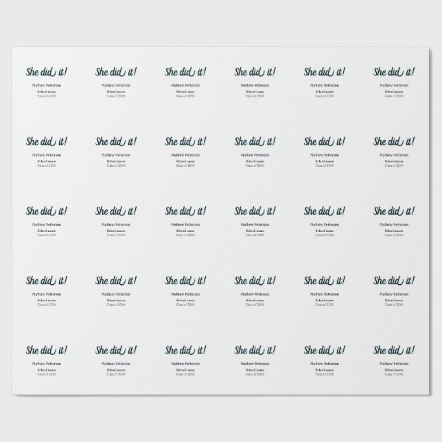 Papier Cadeau She did it simple black classy modern graduation (Plat)