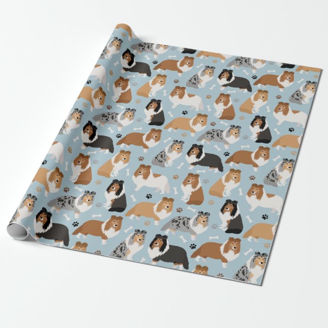 Papier Cadeau Sheltie Bones and Paws (Déroulé)