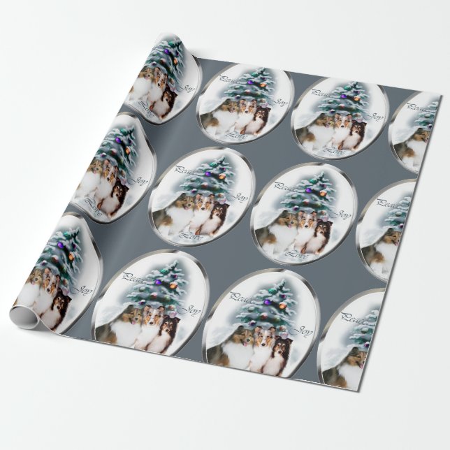 Papier Cadeau Shetland Sheepdog Trio Noël (Déroulé)