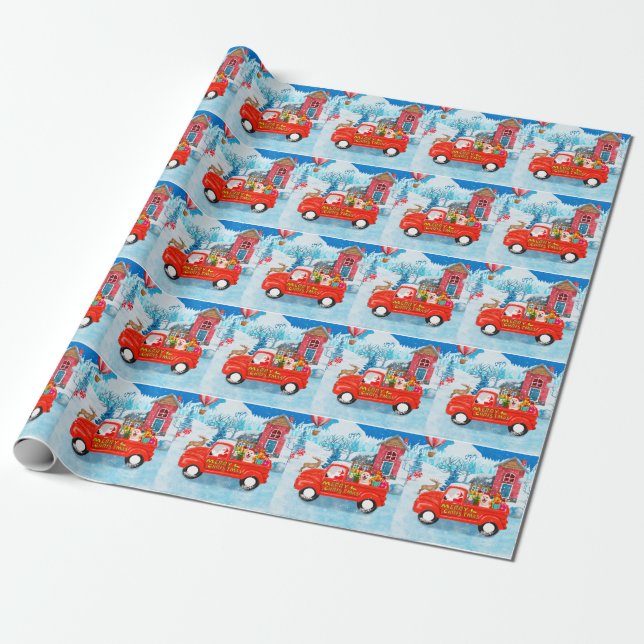 Papier Cadeau Shiba Inu Chien Livraison de Noël Camion Neige (Déroulé)