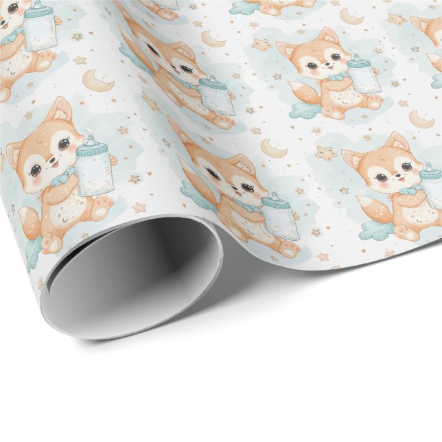 Papier Cadeau Shiba Inu chiot bébé Pastel Motif d'aquarelle (Coin rond)
