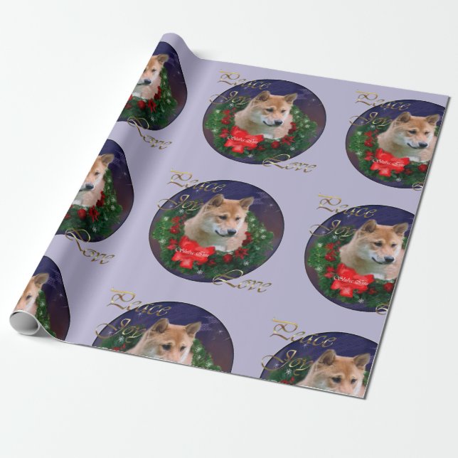 Papier Cadeau Shiba Inu - couronne de Noël (Déroulé)