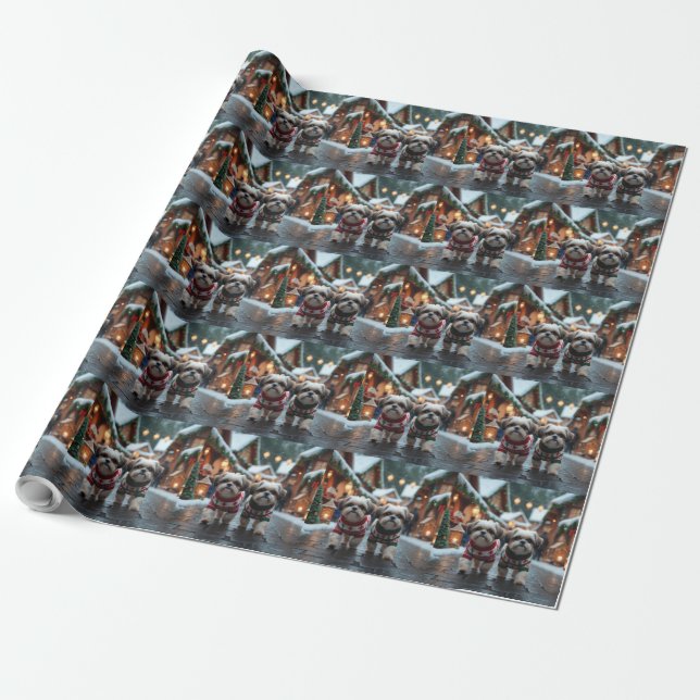 Papier Cadeau Shih Tzu Dogs Christmas Snow Holiday (Déroulé)