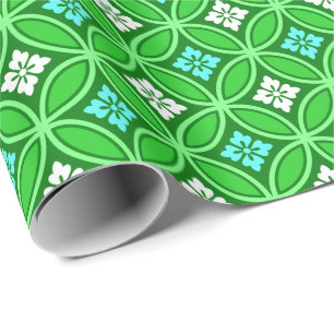 Papier Cadeau Shippo avec Motif à Fleur, Tons de Jade Green