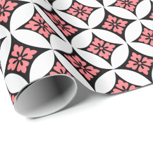 Papier Cadeau Shippo avec Motif Fleur, noir, blanc et rose