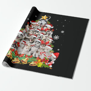 Papier Cadeau Sibérie Husky Christmas Tree Lumières Drôle Chien