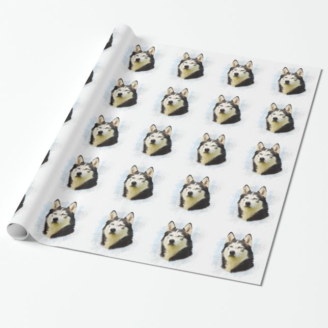 Papier Cadeau Sibérie Husky Dog Eau Couleur Art Peinture (Déroulé)
