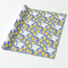 Papier Cadeau Sicilian Lemon Tiles Pattern Mediterranean Dolce 