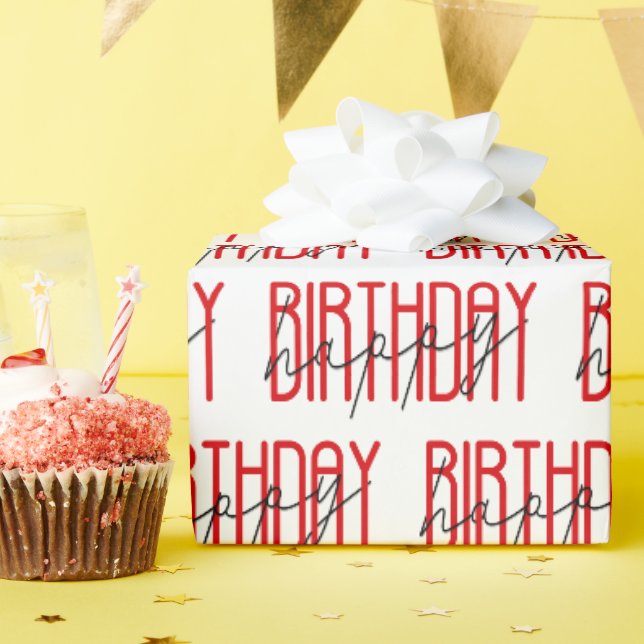 Papier Cadeau signe d'anniversaire rouge et noir heureux (Fête d'anniversaire)