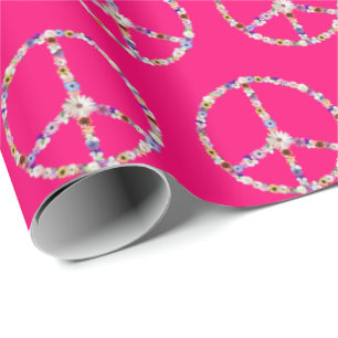 Papier Cadeau Signes De Paix Fleur Sur Rose