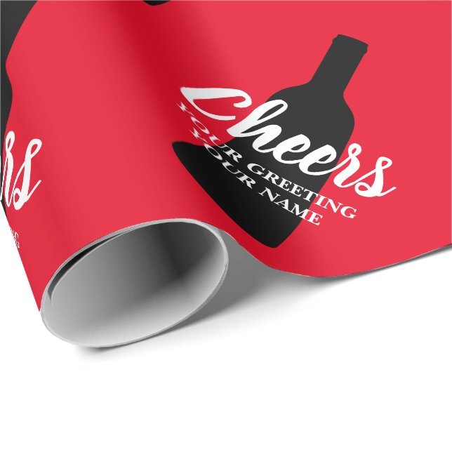 Papier Cadeau Silhouette de bouteille de vin rouge nom personnal (Coin rond)
