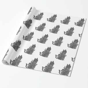 Papier Cadeau Silhouette de chat guerrier - Choisir la couleur a