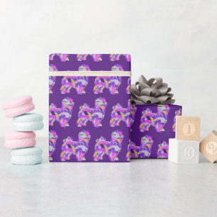 Papier Cadeau Silhouette de chien maltais Couleur pourpre foncé