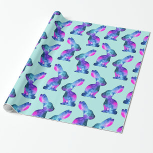 Papier Cadeau Silhouette de lapin, motif, galaxie d'aquarelle
