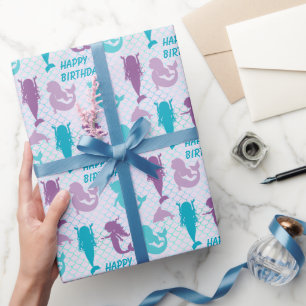 Papier Cadeau Silhouette Mermaids Aqua Poisson Motif Anniversair