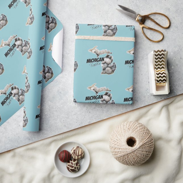 Papier Cadeau Silhouette Michigan Remplie De Pierres Petoskey (Artisanat)