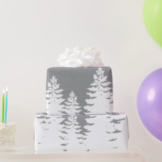 Papier Cadeau Silhouette minimaliste de pin blanc gris      
