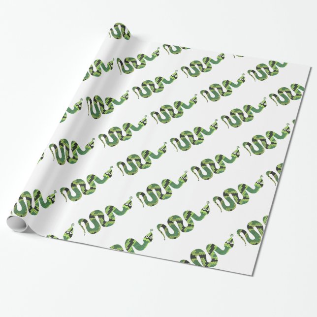 Papier Cadeau Silhouette noire et verte de serpent d'impression (Déroulé)