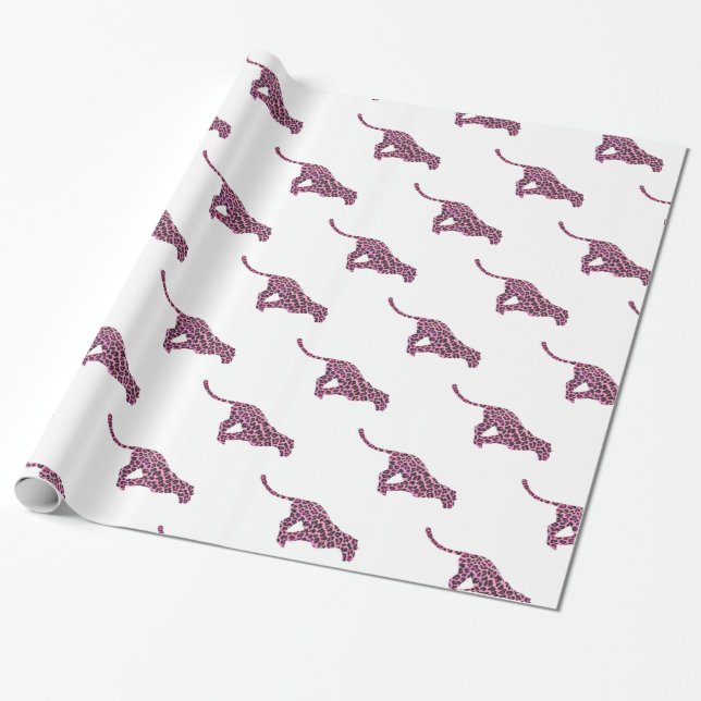 Papier Cadeau Silhouette rose et léopard noir (Déroulé)
