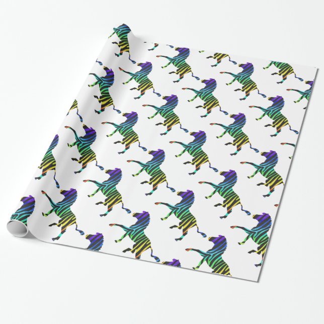 Papier Cadeau Silhouette Zebra noir et arc-en-ciel (Déroulé)