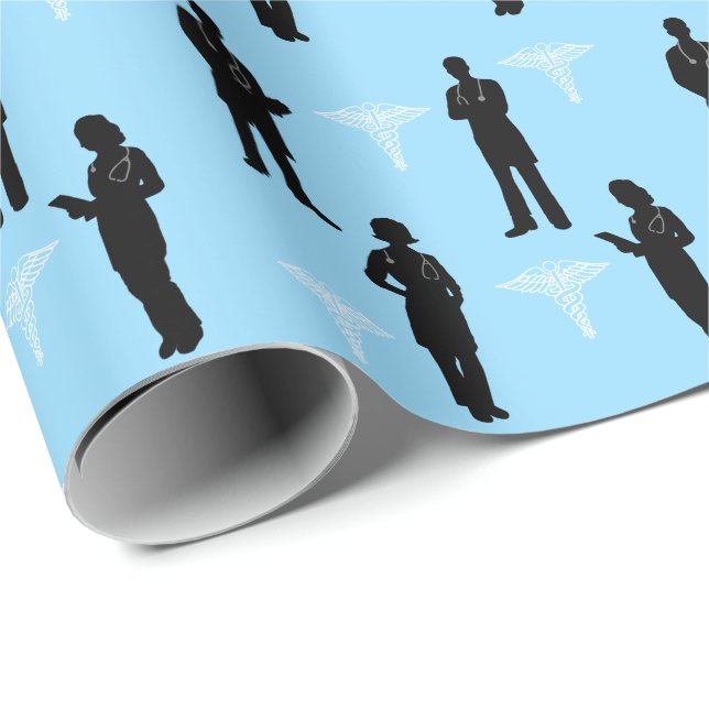 Papier Cadeau Silhouettes de femme et de femme docteur enveloppe (Coin rond)