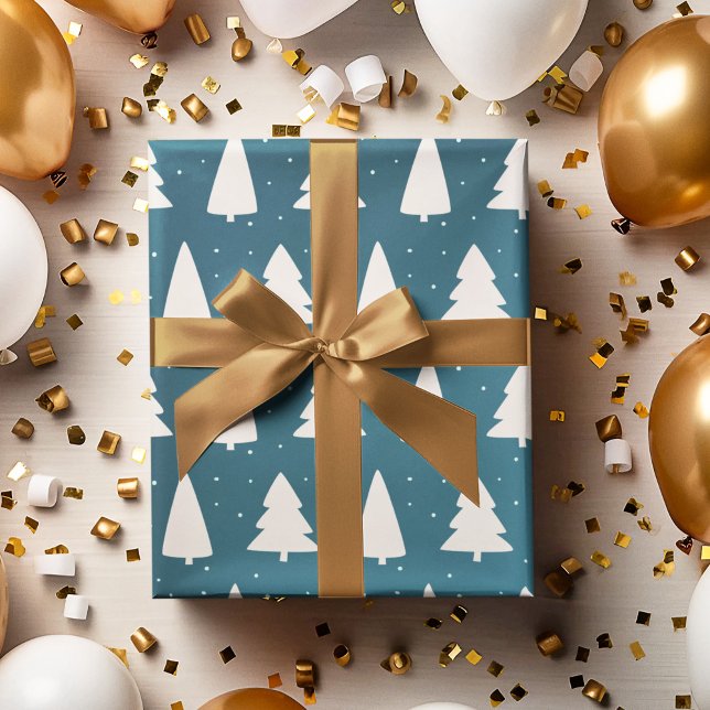 Papier Cadeau Silhouettes des arbres de Noël turquoise (Créateur téléchargé)