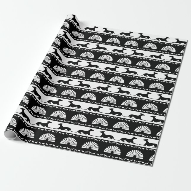 Papier Cadeau Silhouettes Gris Noir Blanc Art Déco Ventilateur (Déroulé)