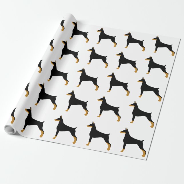 Papier Cadeau Silo.png noir et bronzage de Pinscher de dobermann (Déroulé)