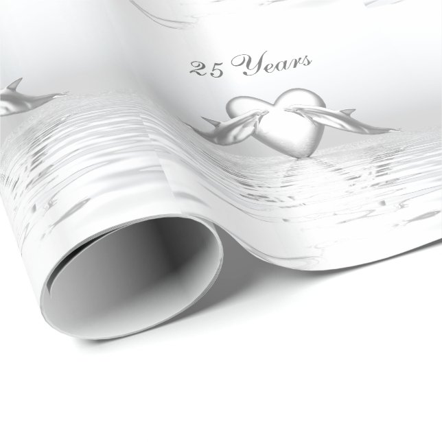 Papier Cadeau Silver Anniversary Dolphins et Heart (Coin rond)