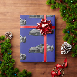 Papier Cadeau Silver Grey C8 Corvette Sports Voiture Tirée