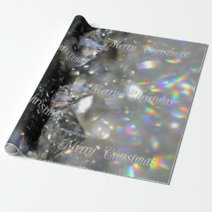 Papier Cadeau Silver Joyeux Texte de Noël brillant Diamants Noir