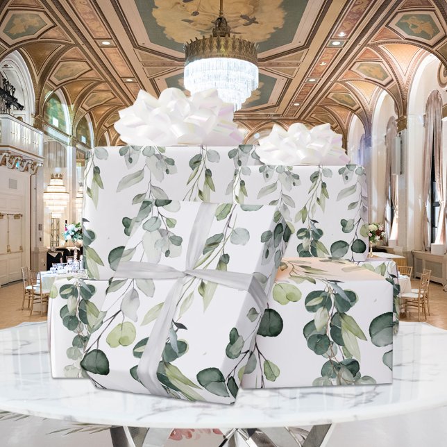 Papier Cadeau Silver Sage Green Eucalyptus Verdure Vin Mariage (Créateur téléchargé)