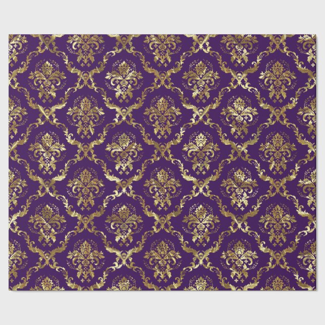 Papier Cadeau Silver Tones Floral Pattern Purple Background (Couture)