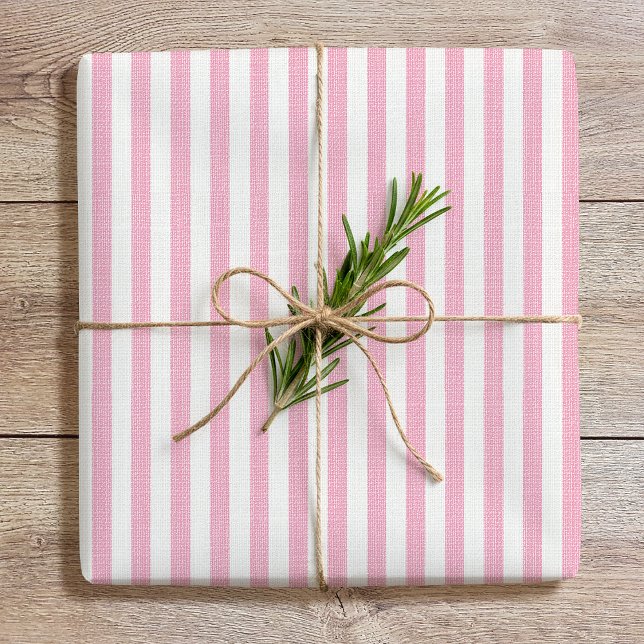 Papier Cadeau Simple Chic Linge Revêtu Motif rayé rose blanc (Créateur téléchargé)