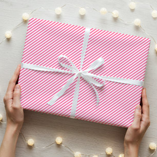 Papier Cadeau Simple Élégant Motif étroit rayé rose blanc