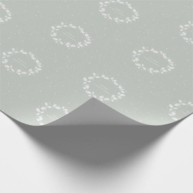 Papier Cadeau Simple élégante Gris Vert Noël Holly Wreath (Coin)