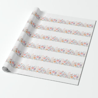 Papier Cadeau Simple Fête de Bébé Jardin Floral Aquarelle