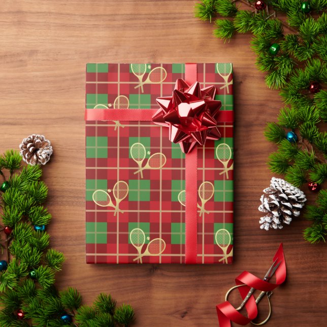 Papier Cadeau Simple Jardin De Noël Plaid Rouge Et Vert Tennis (Cadeau de vacances)