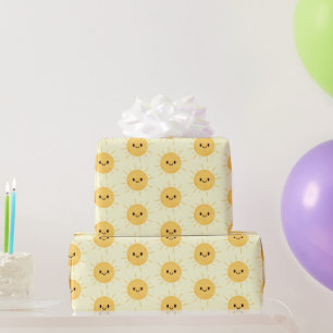 Papier Cadeau Simple Jaune Joyeux Sourire Motif soleil