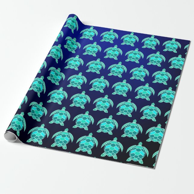 Papier Cadeau Simple jolie tortue bleu turquoise turquoise (Déroulé)