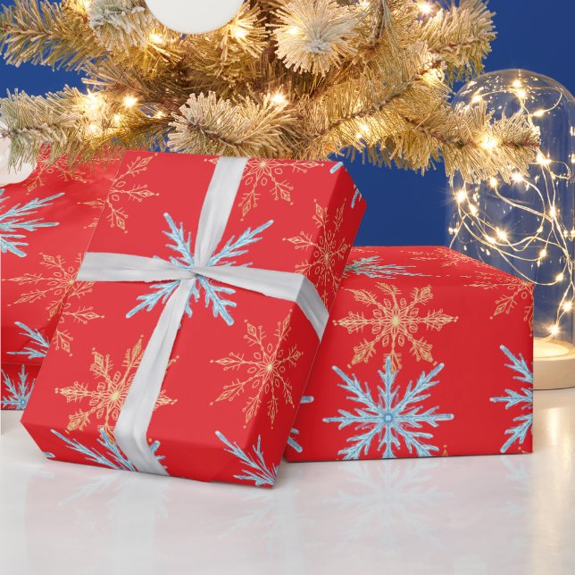 Papier Cadeau Simple Merry & Bright Script Snowflakes Christmas (Vacances)