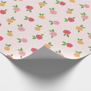 Papier Cadeau Simple Mignon Motif Fleur Rose Or Rose