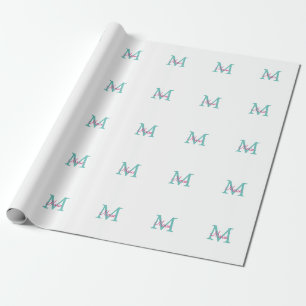 Papier Cadeau simple minimal ajouter nom monogramme vert rose bl