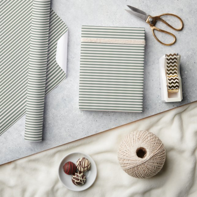 Papier Cadeau Simple Moderne Sage Vert Stripes  (Artisanat)